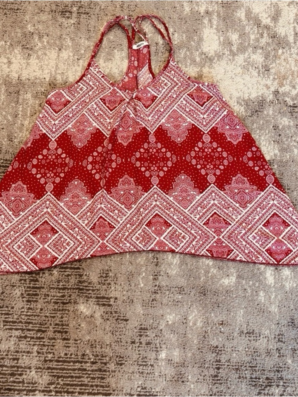 90s Y2K Geometric Red White Halter Tank Top Small Bandanna Asymmetrical Paisley